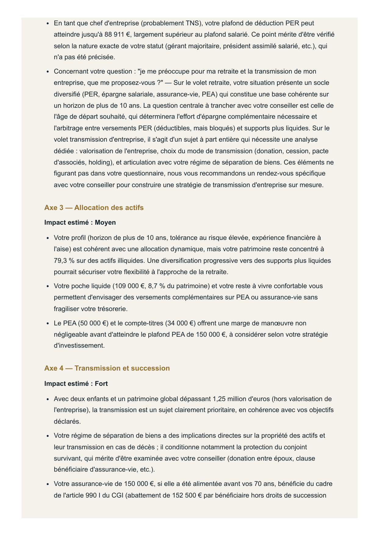 Exemple de rapport : allocation des actifs et transmission